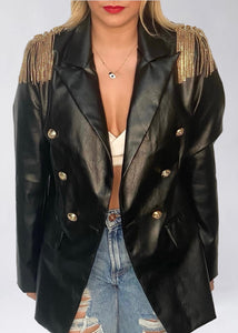 SHOULDER PADS LEATHER BLAZER