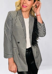 BLACK & WHITE FEATHER BLAZER